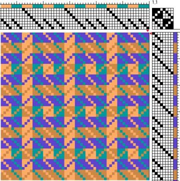 Draft for 8-shaft, 2 block, color-and-weave Turned Twill