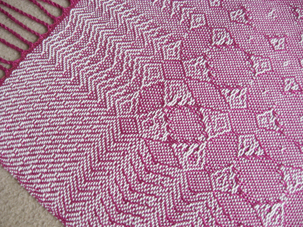 Fancy Lace & Spot Weave Variation - warp & weft floats on plain weave, pearl cotton, 2014 (close-up of corner)