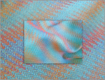 Interleaved Echo Weave Scarf, hand-dyed Tencel, woven on 16 shafts, 2014