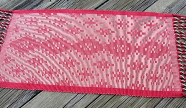 Warp Rep Coral Runner, pearl cotton, 14 x 25 inches, 2017